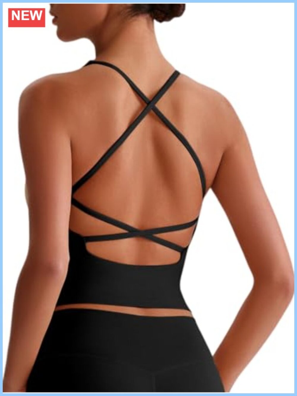 Women's Longline Sports Bra Tank Top with Built-In Bra V-Neck Criss Cross Back